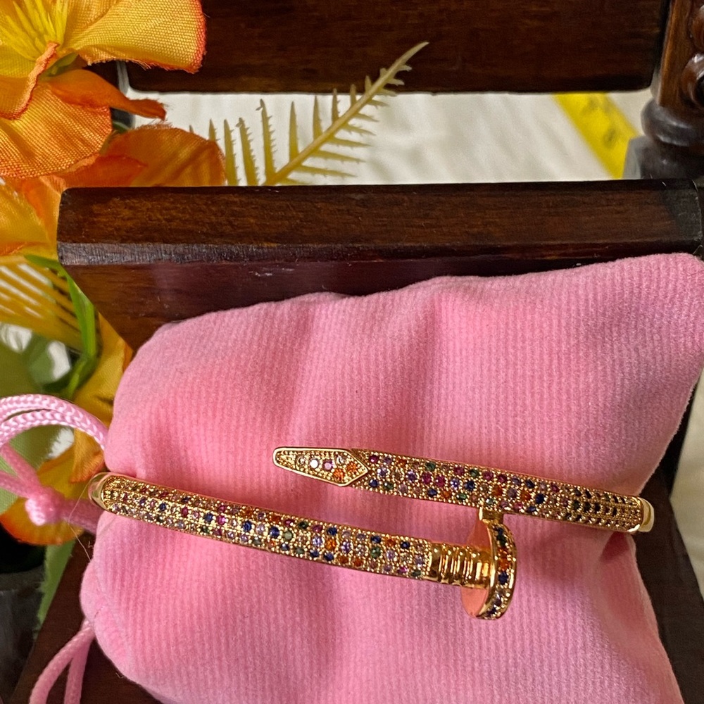 COPY - beautiful new stainless steel zirconia bracelet, gold